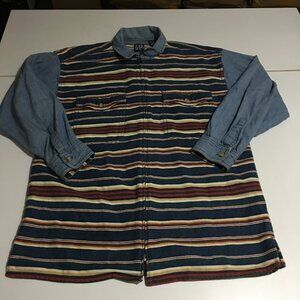 Vintage Gap Womens XL Full Zip Long Sleeve Shirt Striped Denim